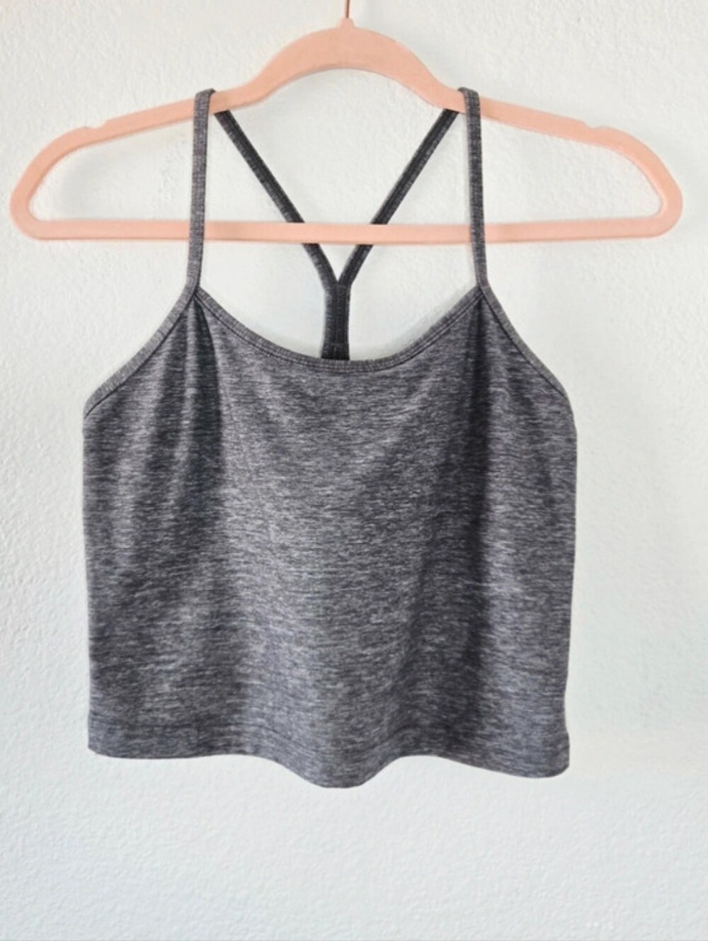 LULULEMON Cropped Racerback Tank Top Shelf Bra Heathered Gray sz 6